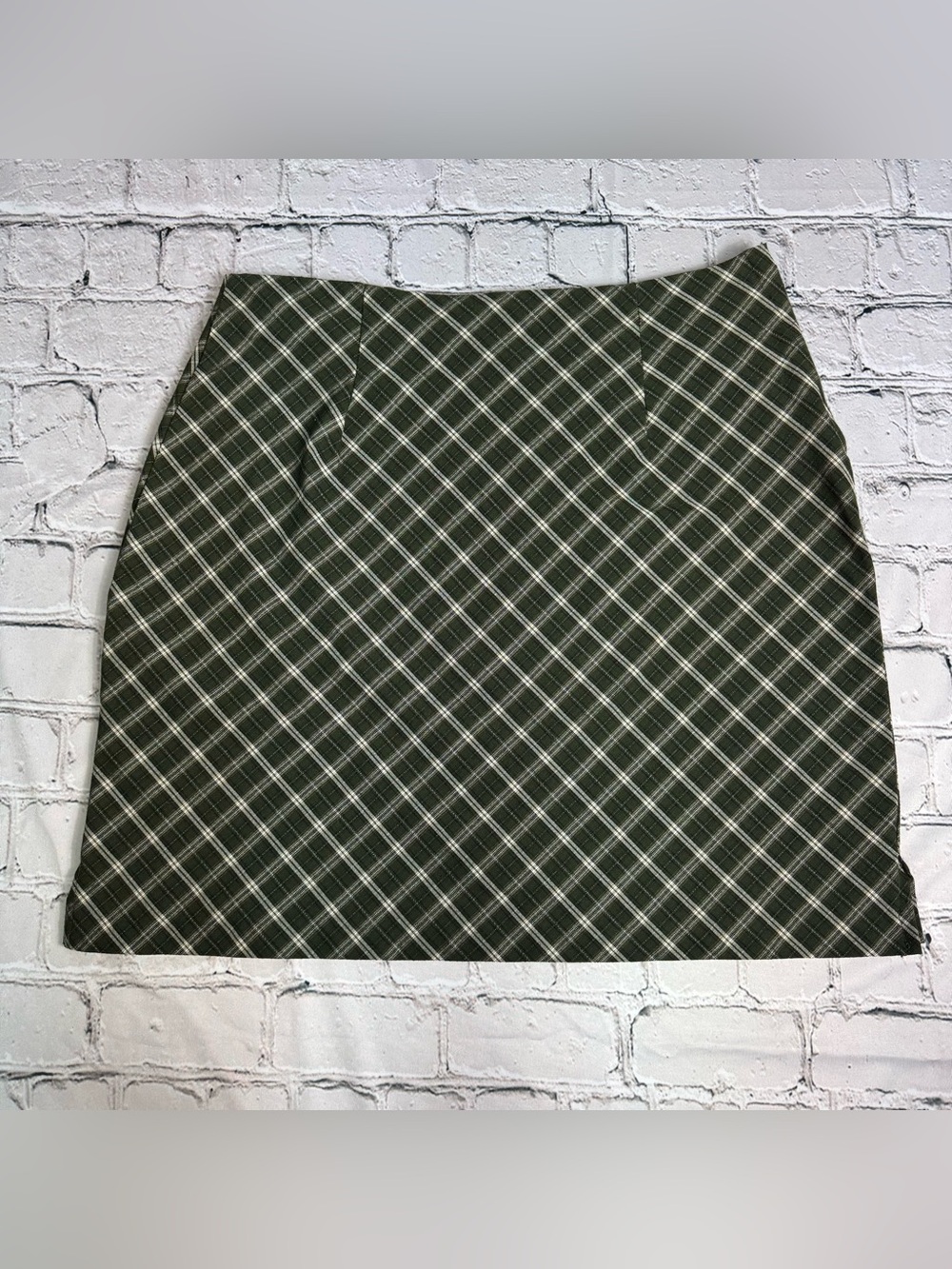 Vtg 90s Y2K Fashion Bug Preppy Grunge Green Plaid Mini Skirt Stretchy Size 14